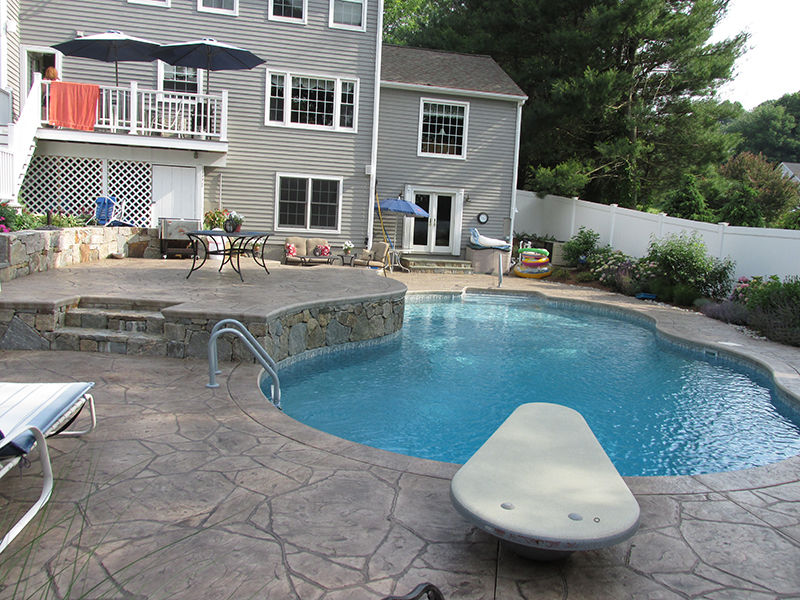 Swimming pool and stamped concrete project example 5